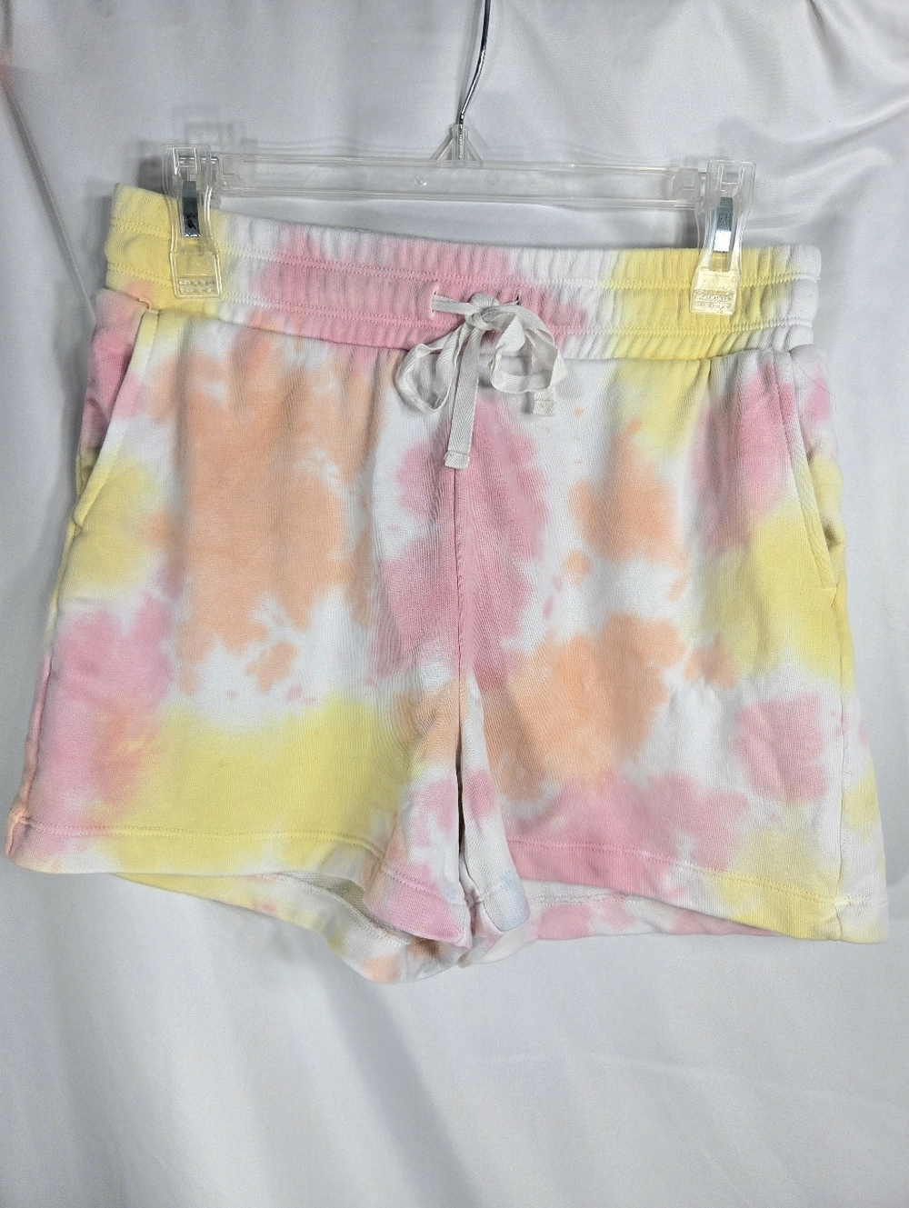 LOFT Pink Yellow White Tie Dye Draw String Elastic Waist Shorts Size Medium